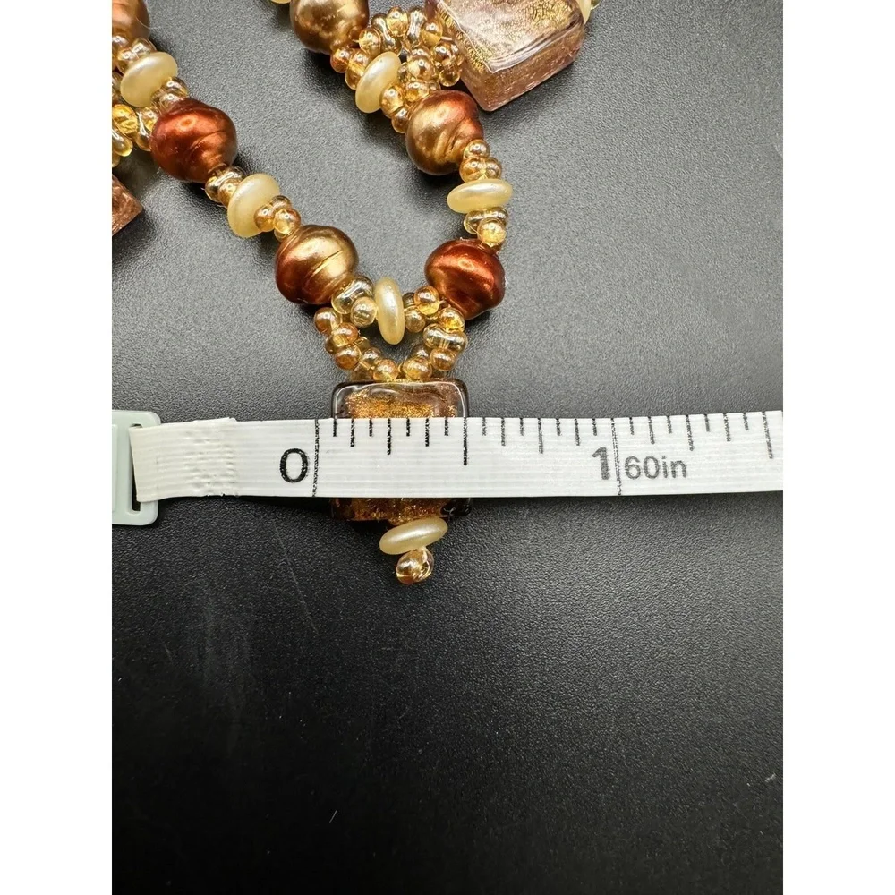 Copper‎ Color Faux Pearl Seed Bead Glitter Glass Dangle Necklace 16 Jewelry